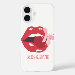 Coquette Red Lips Pink Ribbon Bow  iPhone 16 Case
