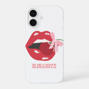 Coquette Red Lips Pink Ribbon Bow iPhone 16 Case