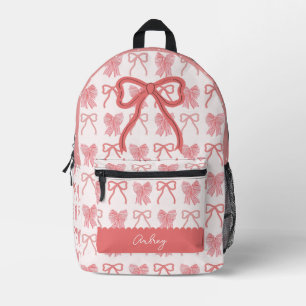 Coquette Red & Pink Bow/Ribbon Pattern Printed Backpack