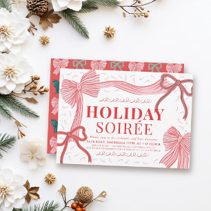 Coquette Red & Pink Bows Christmas Holiday Soirée Invitation