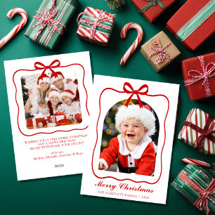 Coquette Red Ribbon Photo Arch Merry Christmas  Holiday Card