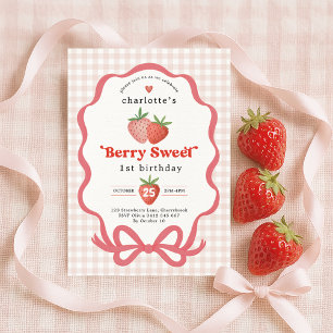 Coquette Red Strawberry Berry First 1st Birthday Invitation