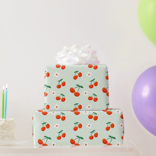 Coquette Red Sweet Cherry Pattern Wrapping Paper (Party Gifts)