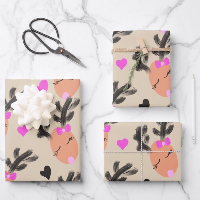 Coquette Reindeer Christmas Gift Wrapping Paper Sheet (Front)