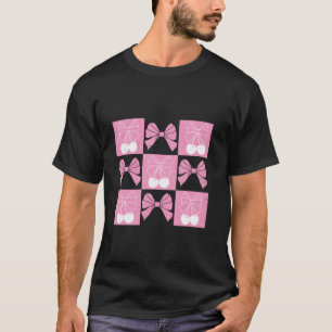 Coquette Ribbon Cherry Coquette Bow Pink Checked A T-Shirt