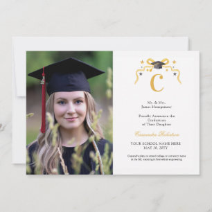  Coquette Ribbon Graduation Monogram Crest  Invitation