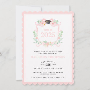  Coquette Ribbon Graduation Year Crest Invitation