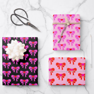 Coquette Ribbon Pattern Red Pink Black Preppy y2k Wrapping Paper Sheet