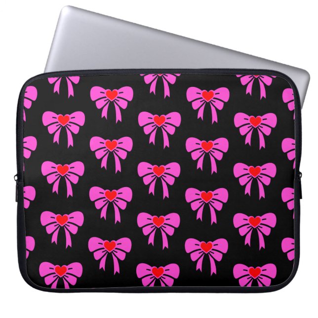 Coquette Ribbon Pattern Red Pink Black y2k Preppy  Laptop Sleeve (Front)