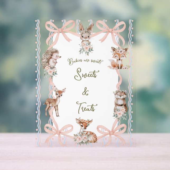 Coquette Ribbon Woodland Baby Shower Acrylic Sign (Neutral)