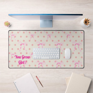 Coquette Ribbons & Dots Customise Slogan or Name Desk Mat