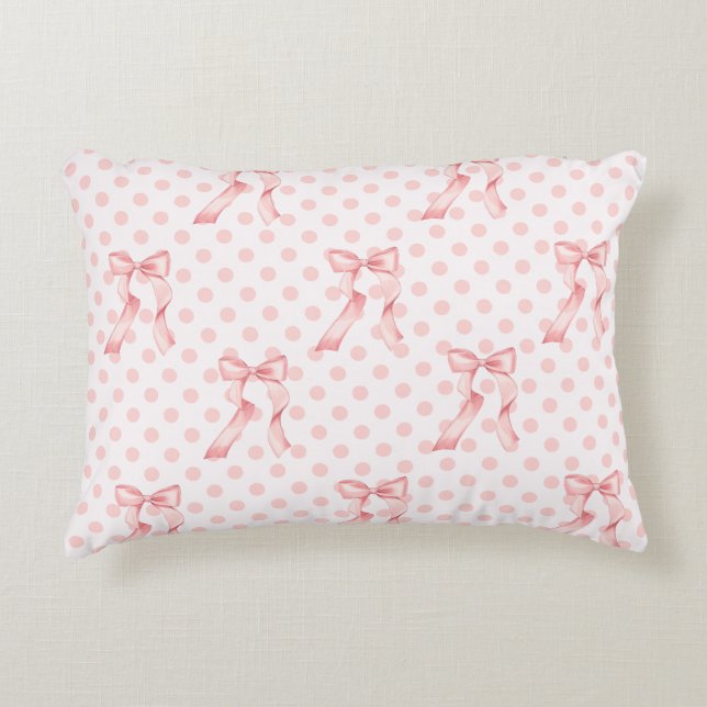 Coquette Room Decor Pink Bows & Polka Dots Decorative Cushion (Front)
