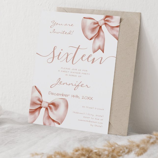Coquette Rose Gold Bow Sweet 16 Birthday Invitation (Coquette Rose Gold Bow Sweet 16 Birthday Invitation)