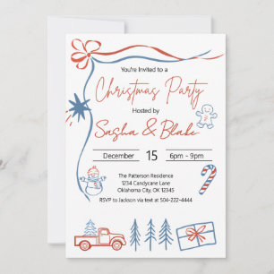 Coquette Rustic Red & Blue Christmas Party  Invitation