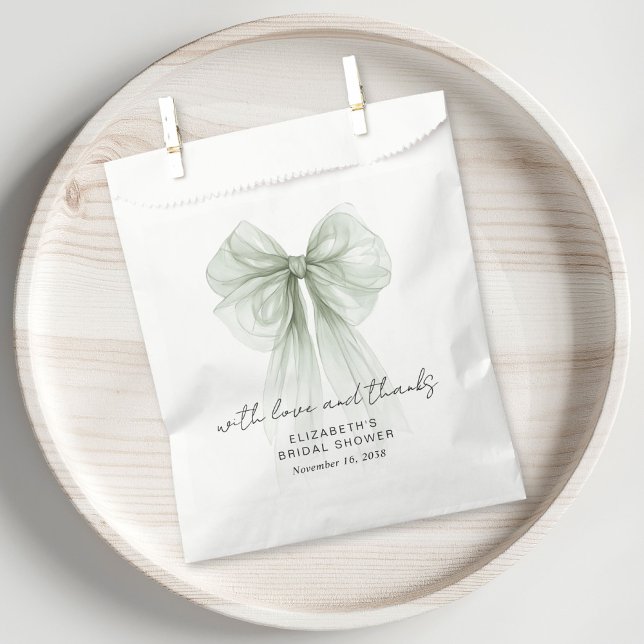 Coquette Sage Green Bow Bridal Shower Thank You Favour Bag (Coquette Sage Green Bow Bridal Shower Thank You Favor Bag)