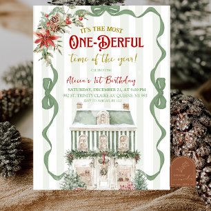 Coquette Sage Green Christmas Sweet First Birthday Invitation