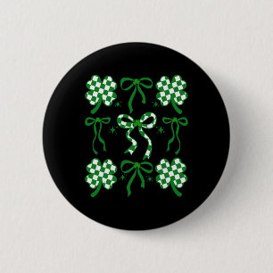 Coquette Saint Patricks Day Bow Lucky Chequered Cl 6 Cm Round Badge