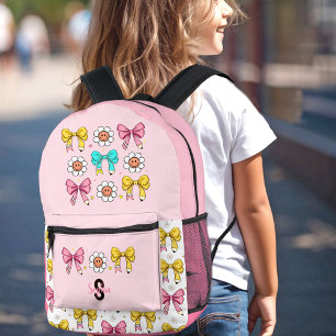Coquette School Girl Cute Pink Bow Pencil Monogram Printed Backpack