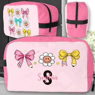 Coquette School Girl Pink Bow Name Lunch Box Dopp Kit