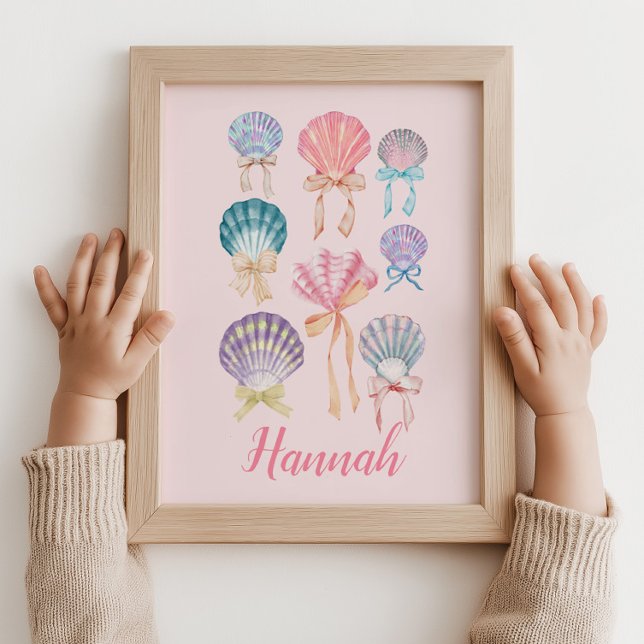 Coquette Seashell Nursery Wall Art Personalised (coquette print,
seashell art,
baby girl name,
pink nursery,
custom wall art,
nursery decor,
girl roo)