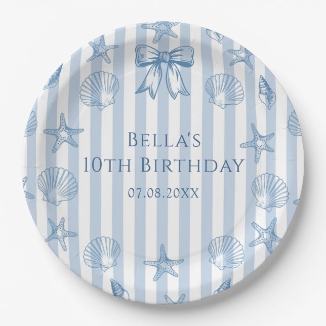 Coquette Seashells Beach Birthday Paper Plates (Front)