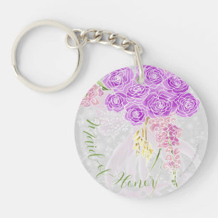 Coquette sheer bow Bouquet Maid-of-Honor button Key Ring