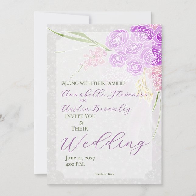 Coquette Sheer Pink bow Bouquet Invitation (Front)