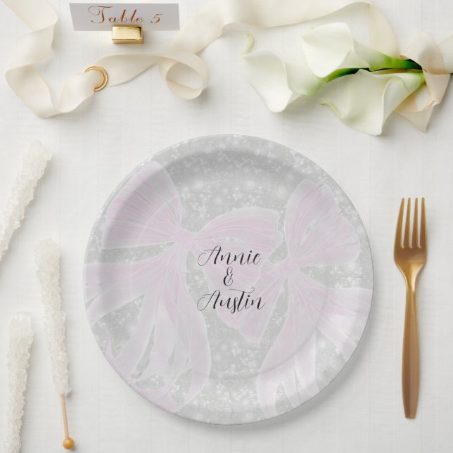 Coquette Sheer Pink bows Paper Plate (Wedding)