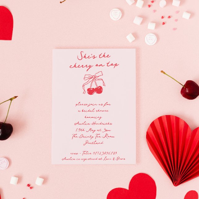 Coquette She's the Cherry on Top Bridal Shower Invitation (Creator Uploaded)