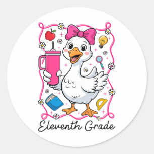 Coquette Silly Goose 11th Grade Kid Girl 1st Day O Classic Round Sticker