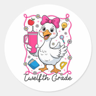 Coquette Silly Goose 12th Grade Kid Girl 1st Day O Classic Round Sticker