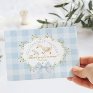 Coquette Silly Goose Blue Gingham Baby Shower Thank You Card