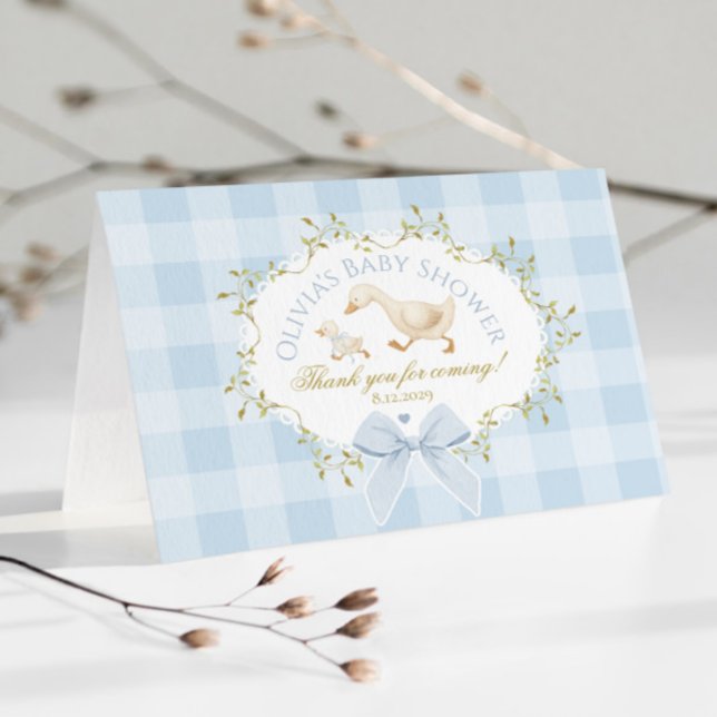 Coquette Silly Goose Blue Gingham Baby Shower Thank You Card (Creator Uploaded)