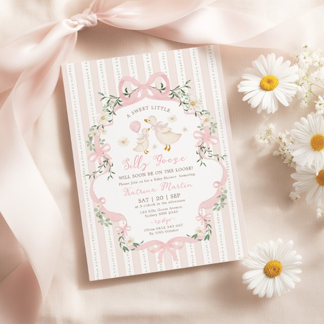 Coquette Silly Goose Pink Bow Girl Baby Shower Invitation (Creator Uploaded)