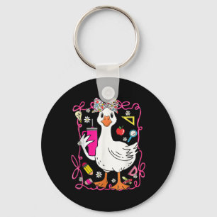 Coquette Silly Goose Teacher Floral Back To School Key Ring