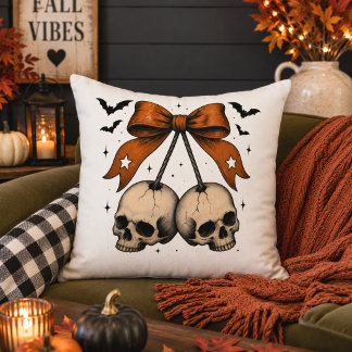 Coquette Skull Bow Halloween Illustration Cushion