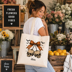 Coquette Skull Bow Personalised Tote Bag