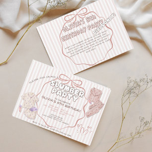 Coquette slumber party pink stripes birthday invitation