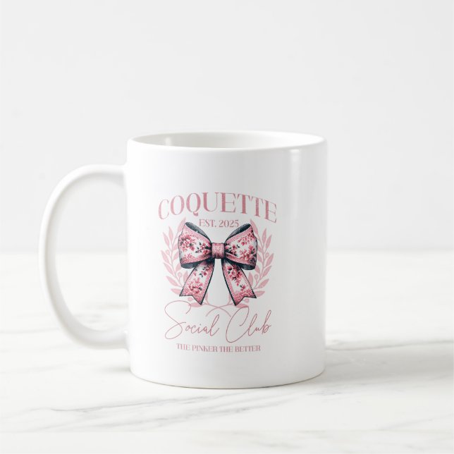 Coquette Social Club Mug – Pink Floral Bow Aesthet (Left)