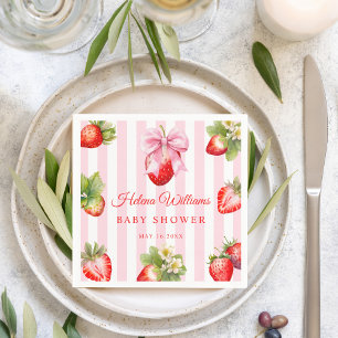 Coquette Strawberries Baby Shower Decor  Napkin