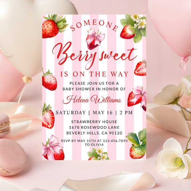 Coquette Strawberries Baby Shower Invitation (Someone Berry Sweet is on the way Baby Shower Invitation)