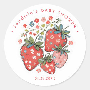 Coquette Strawberry Baby Shower  Classic Round Sticker