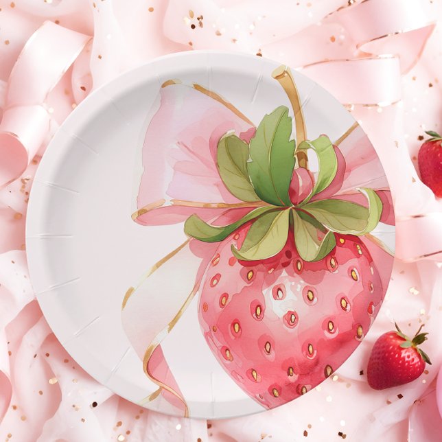 Coquette Strawberry Baby Shower Paper Plate (Creator Uploaded)