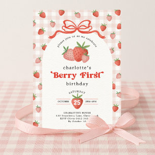 Coquette Strawberry Berry First 1st Birthday Invitation