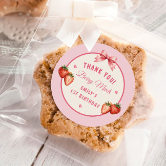 Coquette Strawberry Bow Berry First Birthday Classic Round Sticker