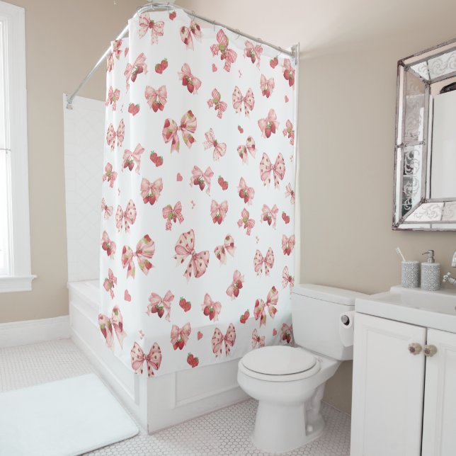 Coquette Strawberry & Bow Shower Curtain (In Situ)