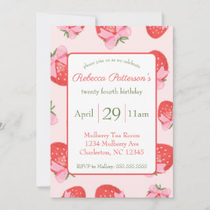 Coquette Strawberry Bows Feminine Cute Party Invitation