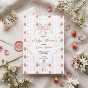 Coquette Strawberry Duck Baby Shower Invitation
