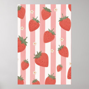 Coquette Strawberry Pink Stripe Bedroom Nursery Poster