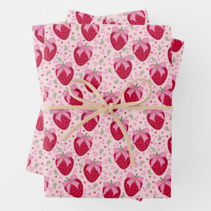 Coquette Strawberry Valentine Wrapping Paper Sheet